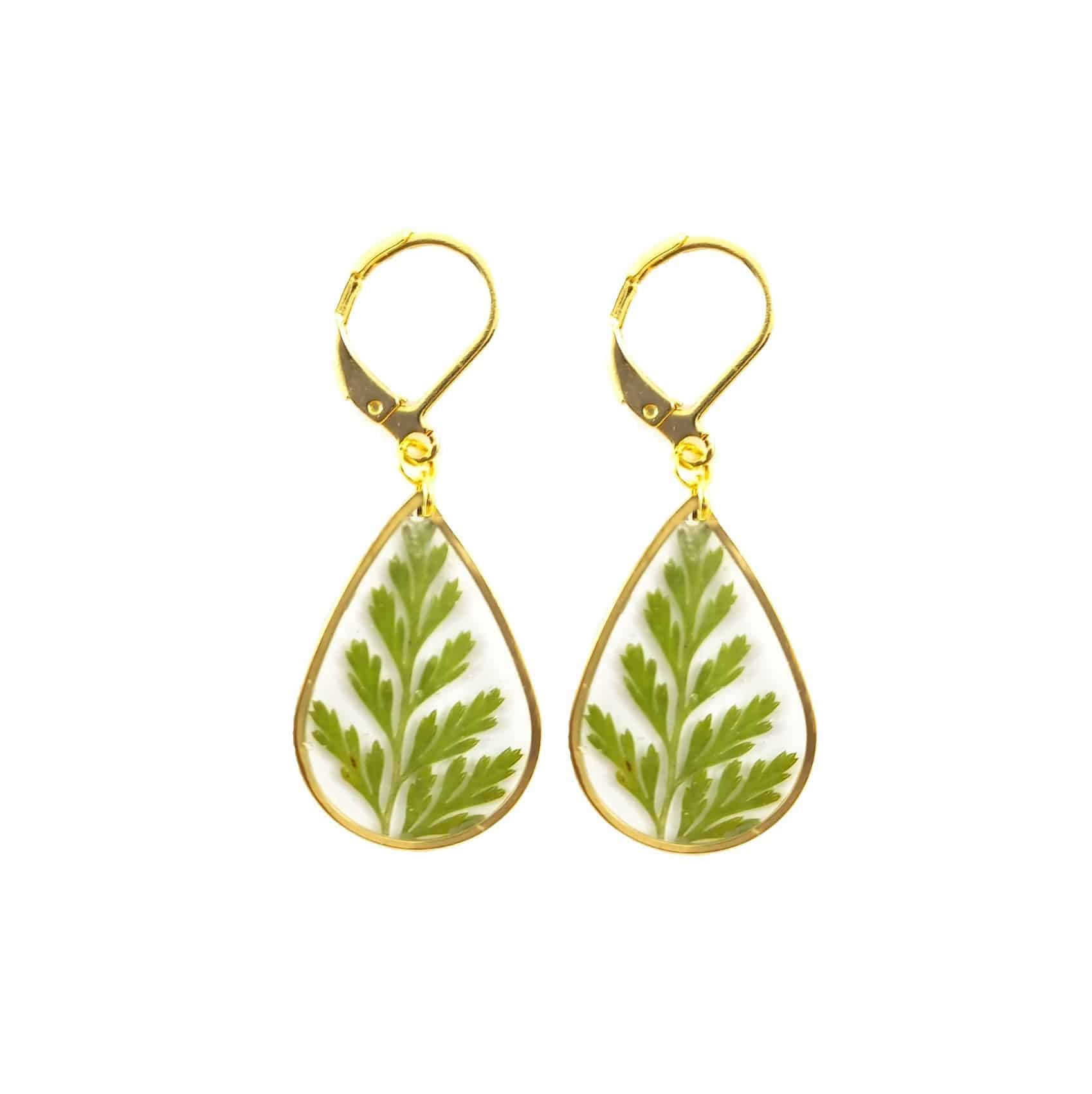 Boucles d'oreilles goutte, élégante de fougère. - Sèves Natura Design